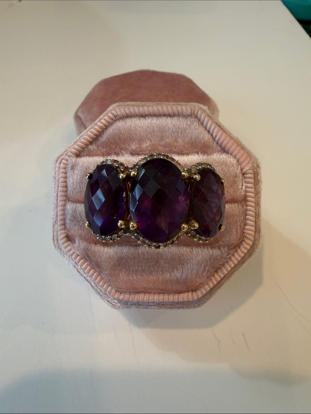 Large Three-Stone Amethyst set in Sterling Silver Statement Ring